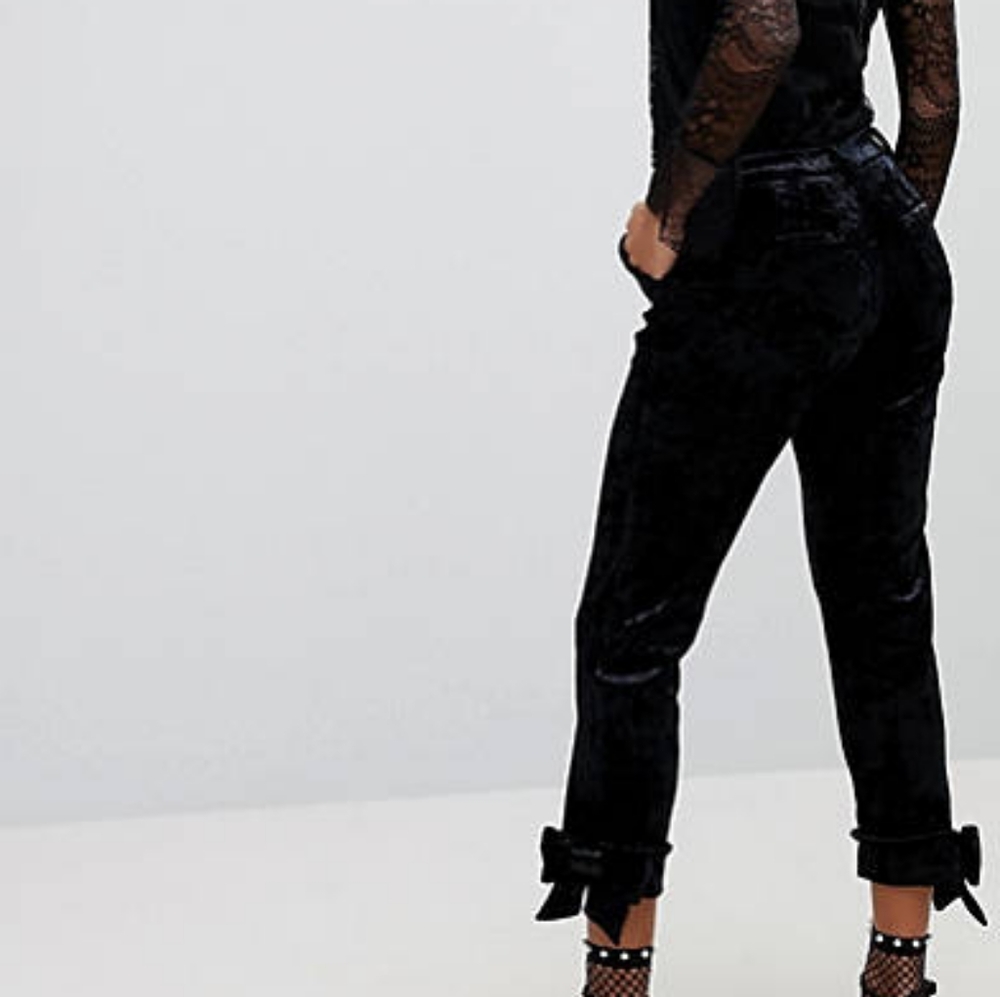 Black crushed velvet trouser pants